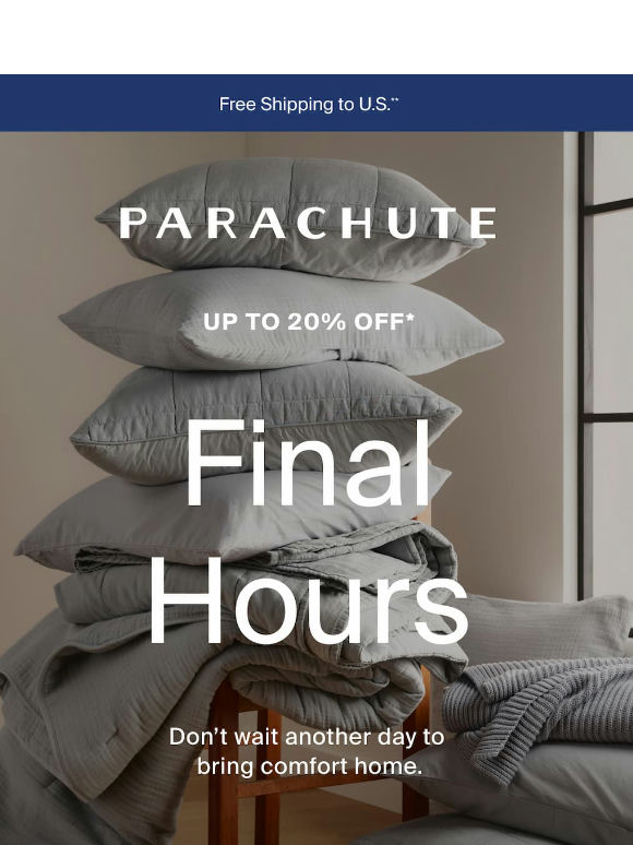 Up to 20% off ends tonight