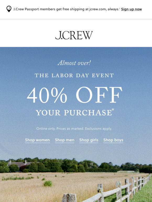 Hurry, 40% off your purchase is almost over!*