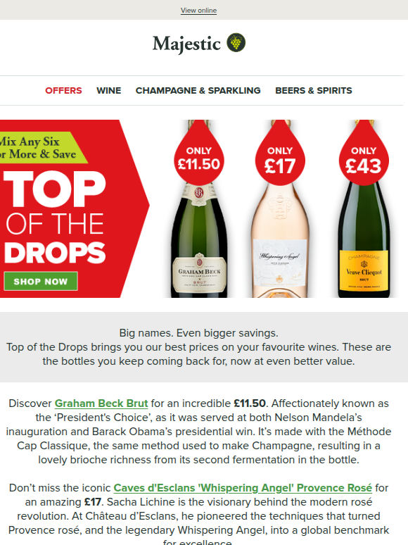 NEW Top of the Drops: Graham Beck £11.50, Whispering Angel £17, Veuve £43