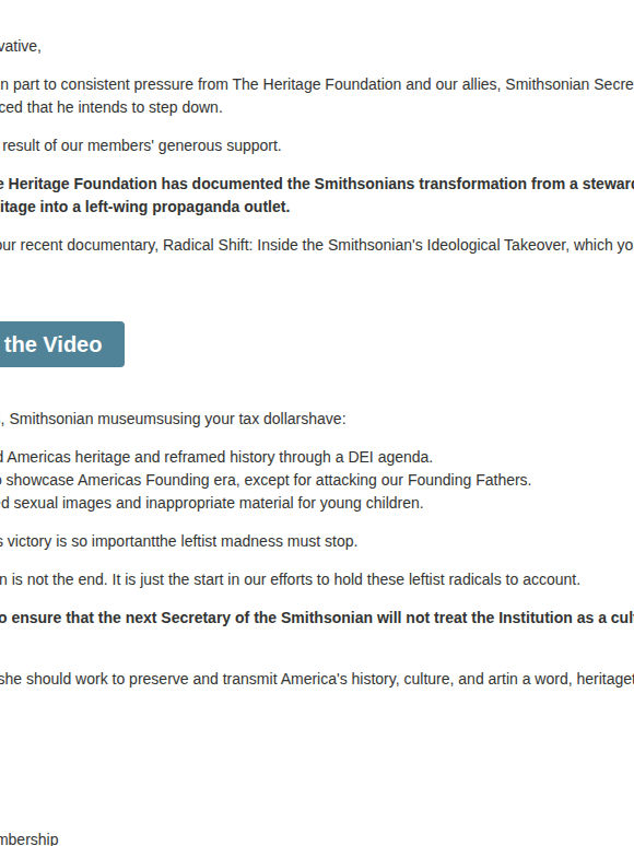 Heritage is helping break the Left's control of the Smithsonian