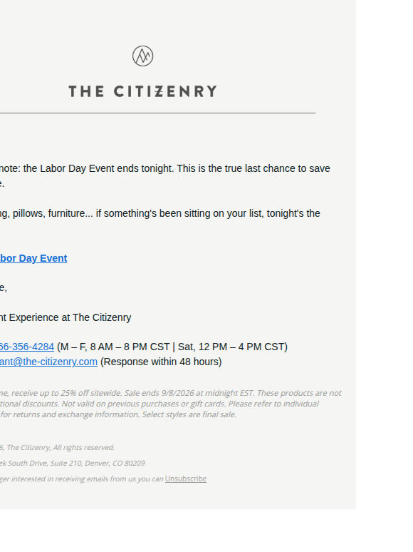The Labor Day Event ends tonight