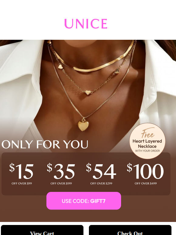 Unlock up to $100 OFF + a FREE heart layered necklace with code GIFT7