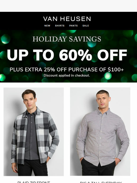 holiday savings → up to 60% off