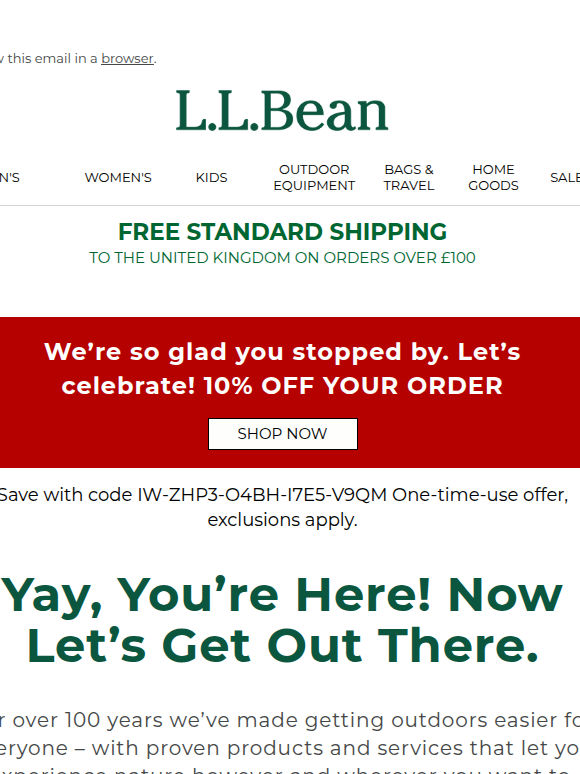 Welcome to L.L.Bean! Here’s 10% Off