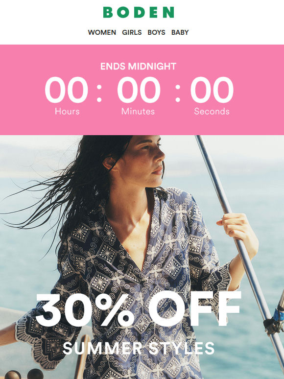 30% off ends midnight