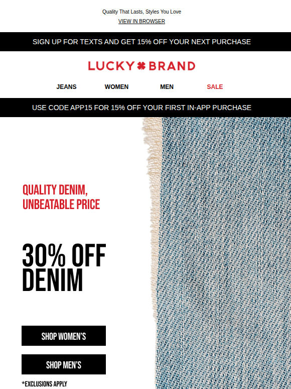 30% Off Denim + FREE Ship Over $85