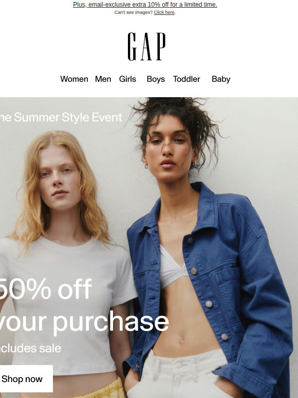 Just landed: 50% off your purchase*