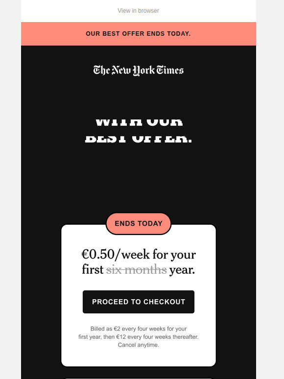 Our Summer Sale ends today: €0.50 a week.