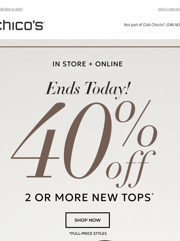ENDS TONIGHT! 40% OFF 2+ NEW TOPS