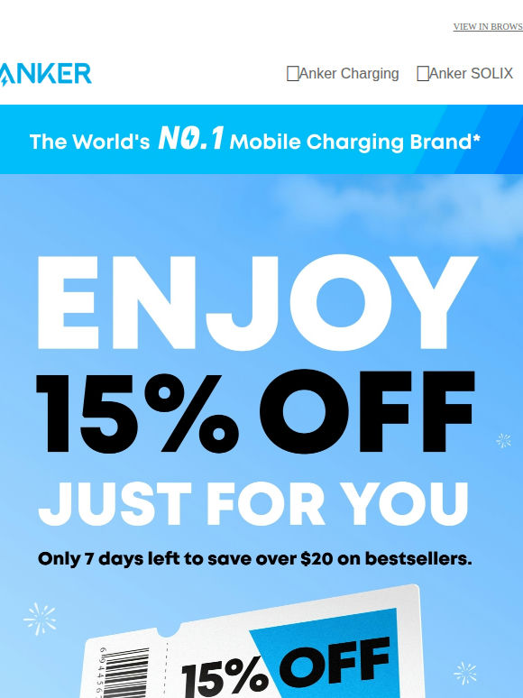 Welcome to Anker! Get 15% Off Your First Order