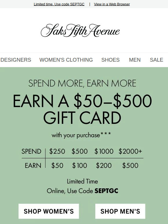 You could earn up to a $500 gift card with your purchase today
