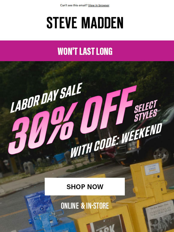 30% Off Select Styles Ends Soon