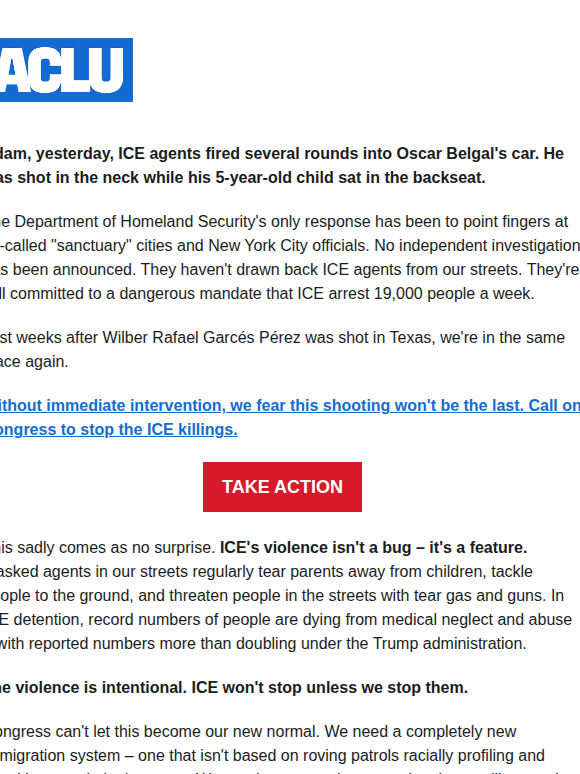 ICE shot Oscar Belgal with a 5-year-old in the car