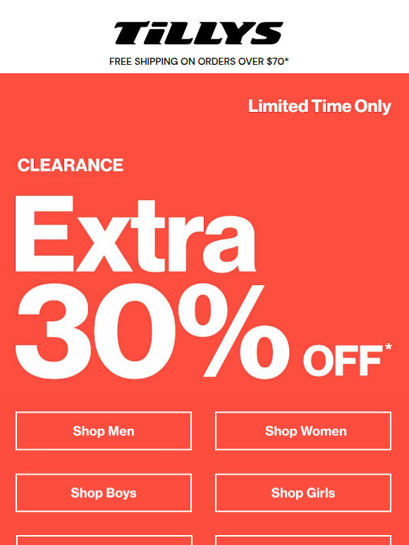 Extra 30% Off Clearance + Extra 50% Off Swim