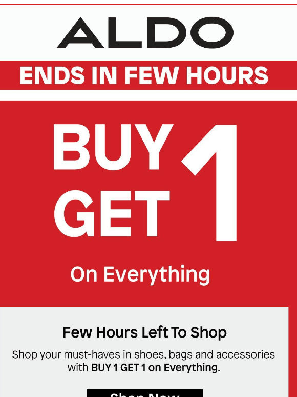Last Call: ALDO's BUY 1 GET 1 on EVERYTHING Ends In a Few Hours!
