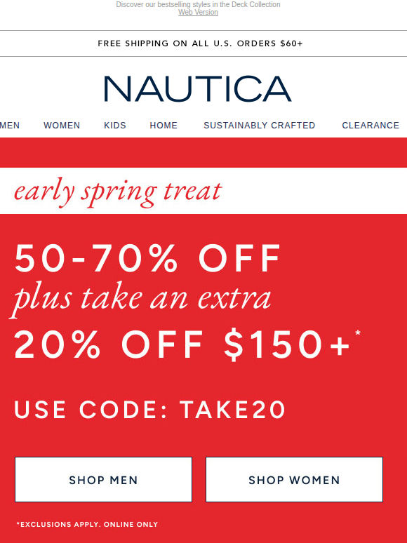 70% OFF + Extra 20% off your purchase of $150+