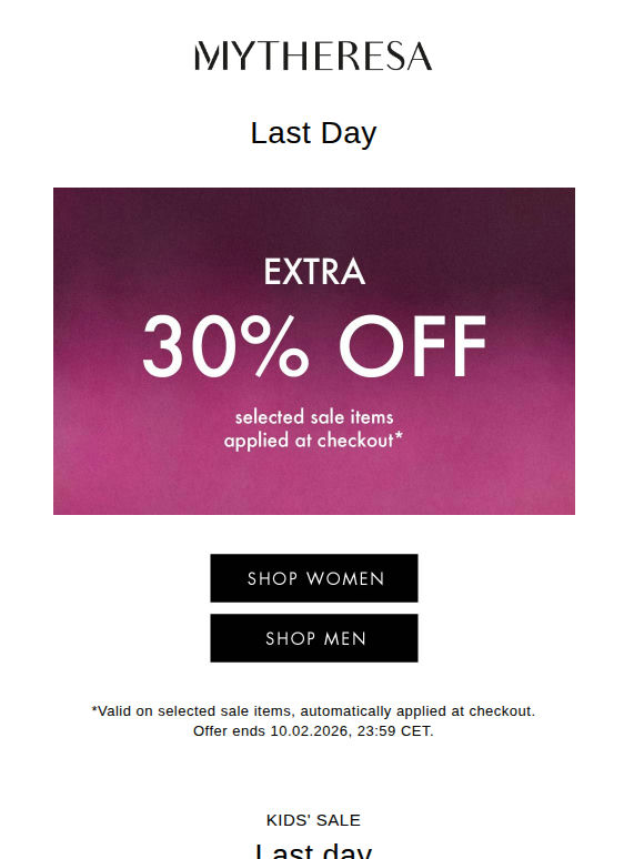 Sale ends today: Take an extra 30% off