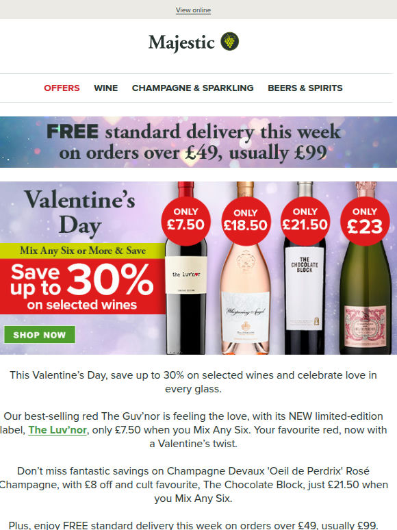 Save up to 30% on Valentine’s Day Wines