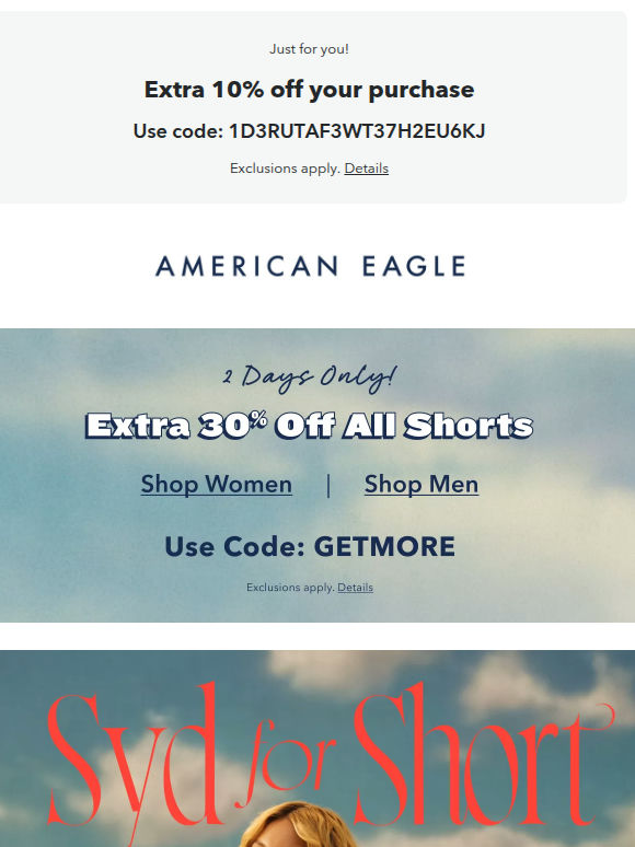 Extra 30% off all shorts, this won’t last long!