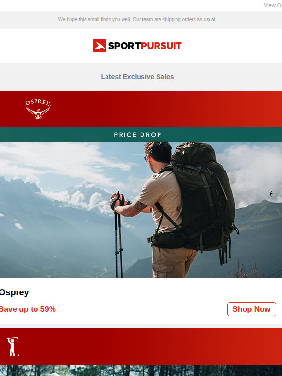 Osprey - Price Drop | Trending Golf | Atomic Clothing | Dynafit | Gorilla Wear | Up to 77% Off!