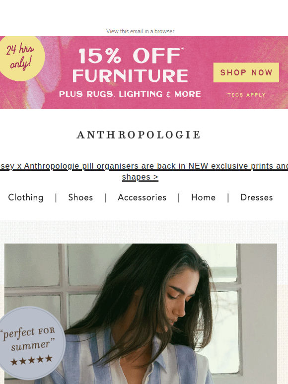 Today only: 15% off furniture, rugs & lighting