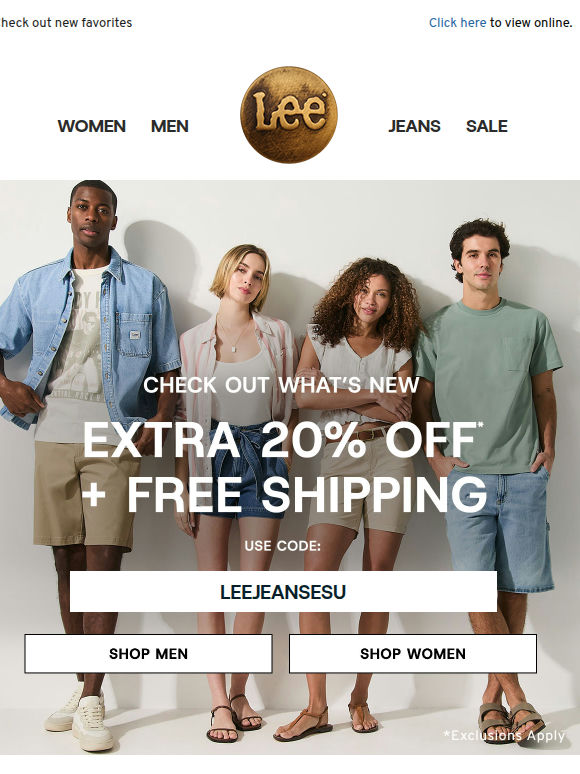 EXTRA 20% + Free Shipping