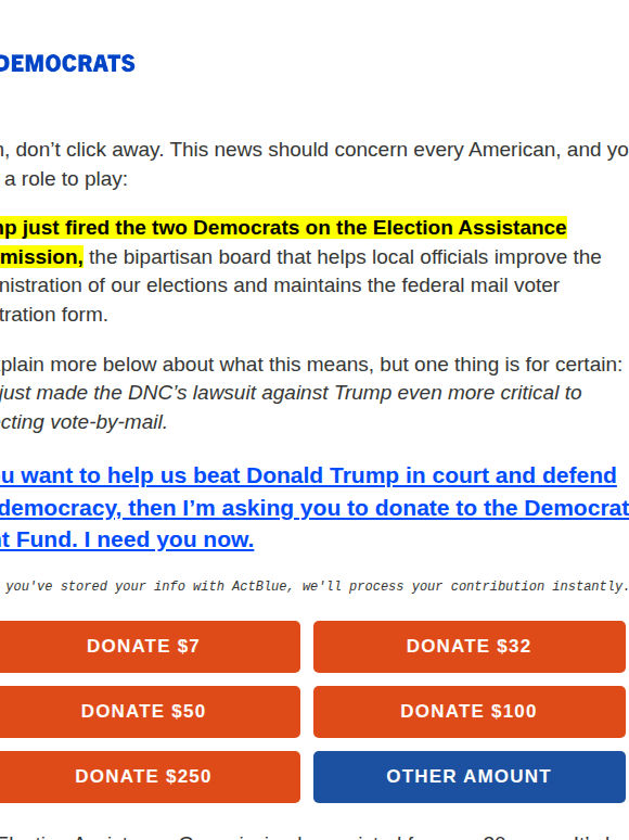 Trump just fired the Dems on the Election Assistance Commission