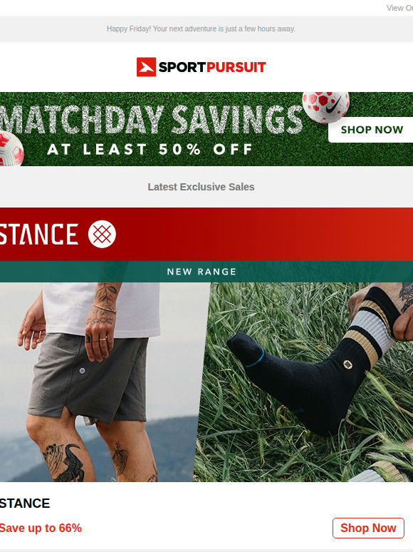 Up to 66% Off: Stance - New Range | Big Golf Brands | Volcom | Natural Park Cool Boxes | Kilpi