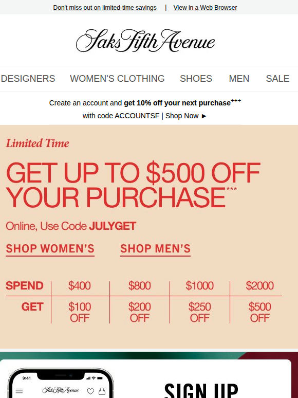 Reminder: Get up to $500 off with code JULYGET