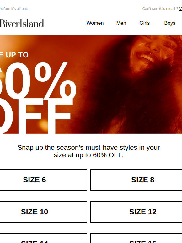 Up to 60% OFF in your size