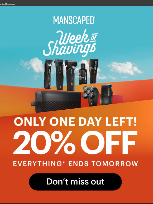 📣 1 DAY LEFT! 20% OFF Week of Shaving Sale