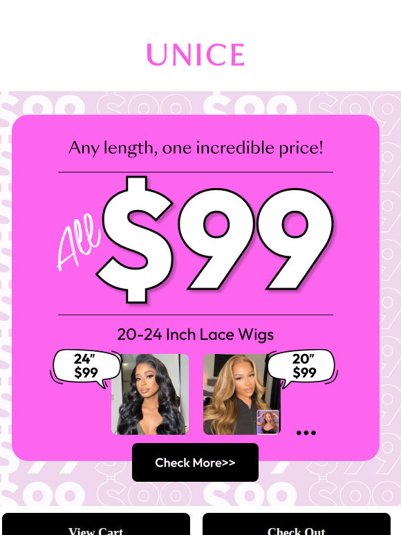 20''-24'' wigs at one incredible $99 price limited stock available
