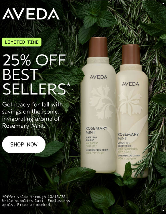 Fall starts with 25% off Rosemary Mint favorites