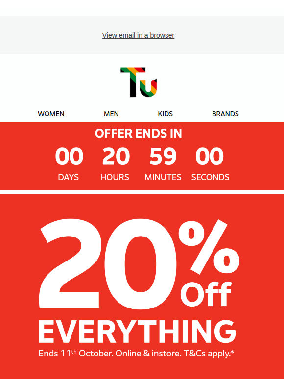 Hurry ends tomorrow: 20% off everything