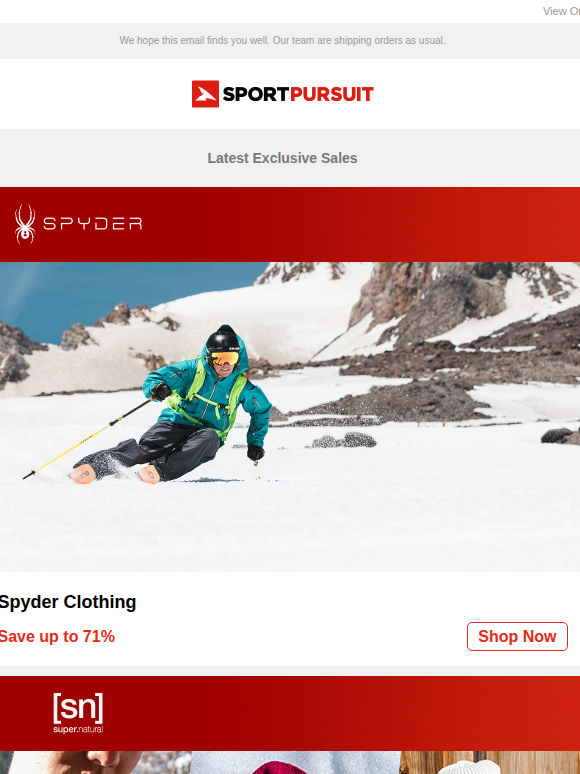 Spyder Clothing | Super.Natural Merino | Sorel | 30Seven Heated Clothing | ION MTB Clothing | Up to 80% Off!