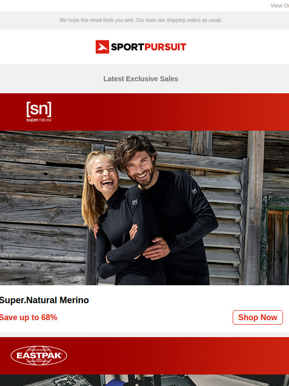 Super.Natural Merino | Eastpak Luggage | Big Golf Brands | Haglöfs | Rapha Cycling | Up to 68% Off!