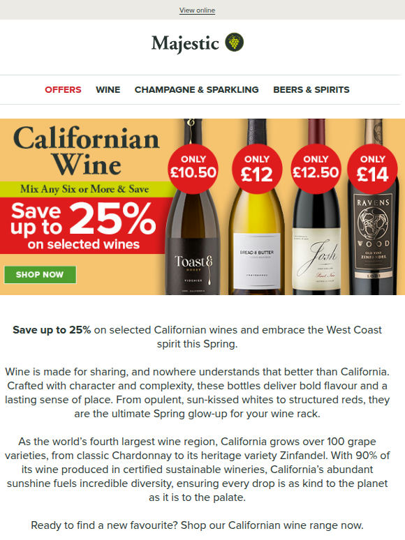 Save up to 25% on Californian wine