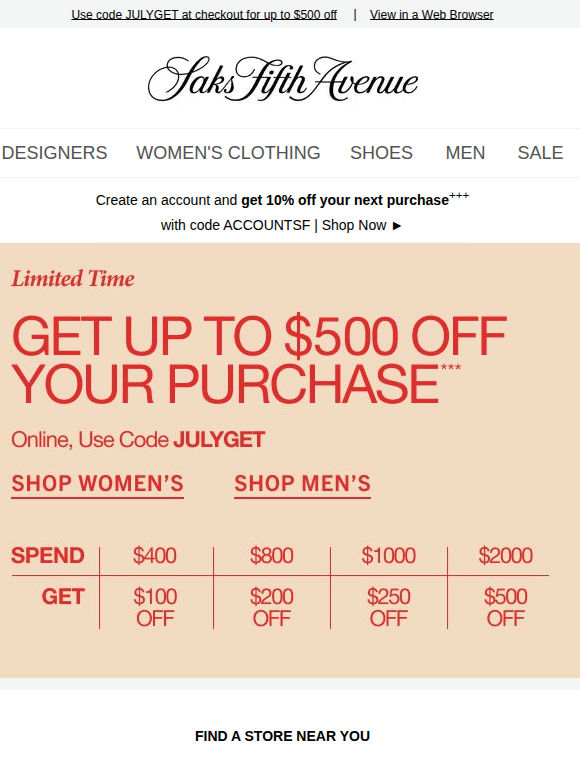 Want up to $500 off your purchase today?