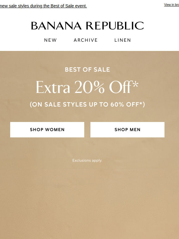 Up to 60% off sale + extra 20% off