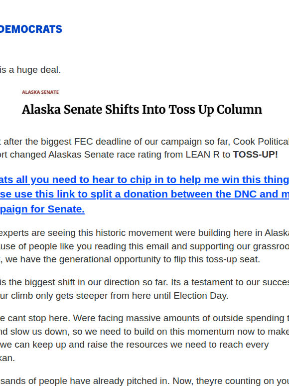 Cook Political: Alaska is a TOSS-UP