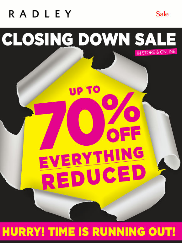 Everything up to 70% off. Hurry!