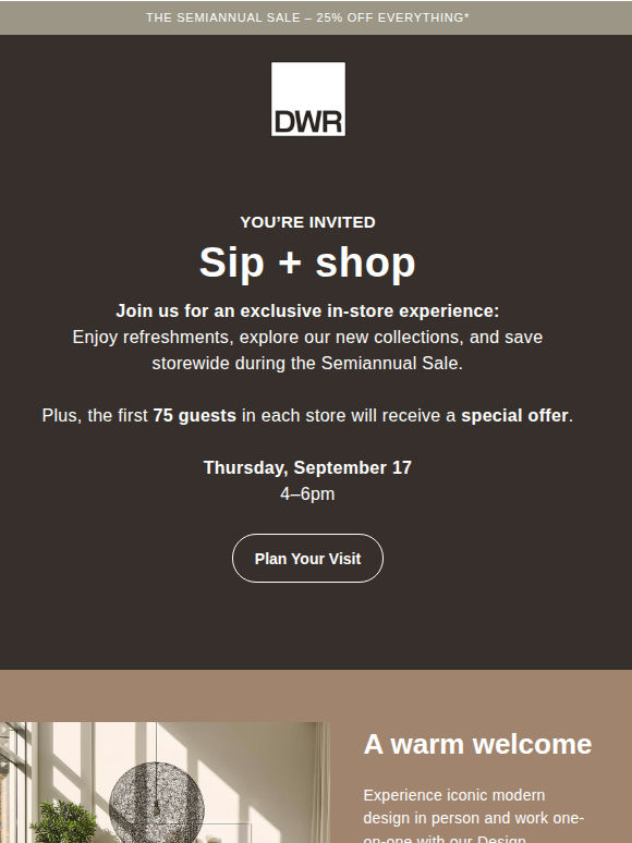 Sip + shop at your local DWR on September 17