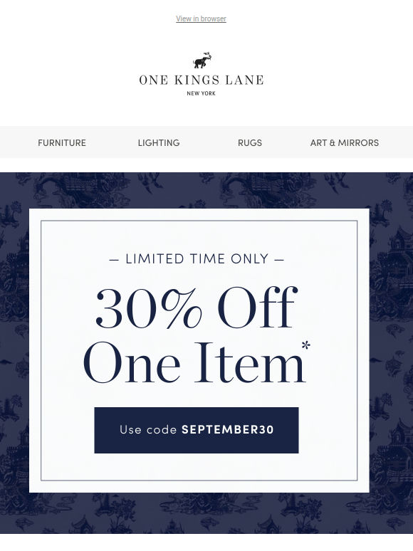30% Off One Item Starts Now — Take Your Pick