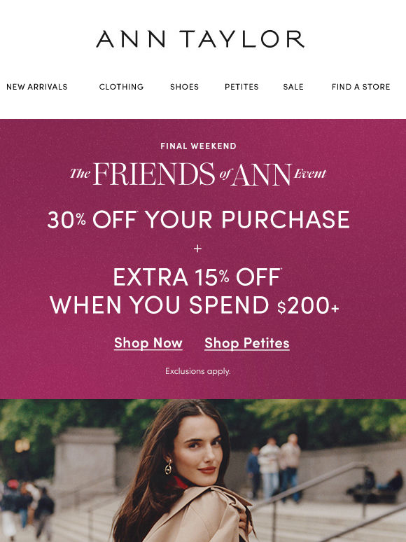 30% Off Fall Must-Haves + Extra 15% Off $200+