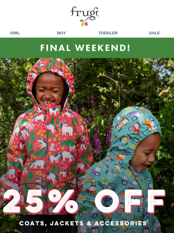 FINAL WEEKEND! 25% off Rainy-Day Essentials 🌧️