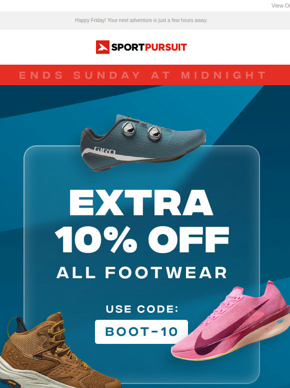 Extra 10% OFF All Footwear - Limited Time Only