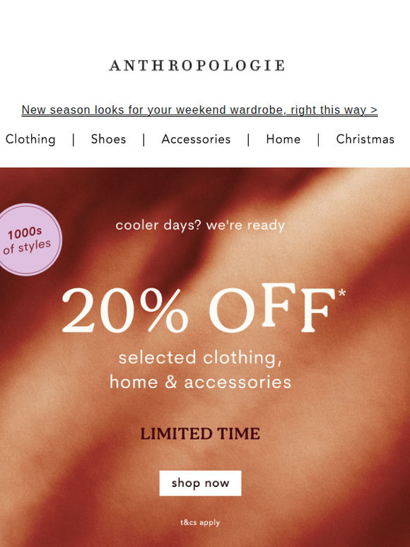 PSA: 20% off clothing, home & accessories