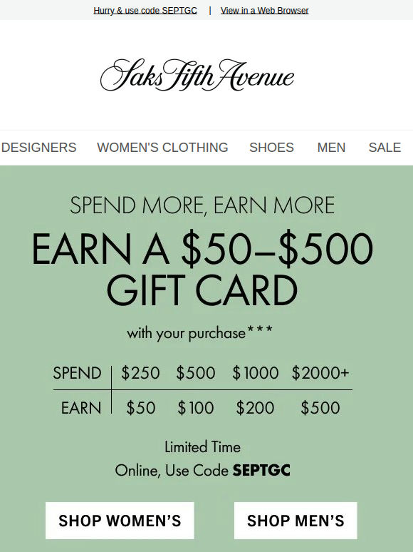 Limited time: Earn a $50–$500 gift card with your purchase today