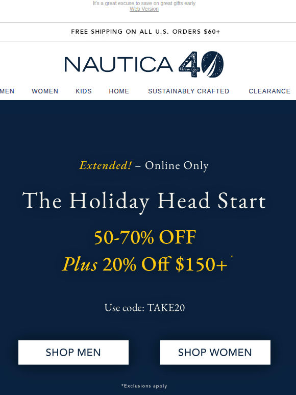 LAST CHANCE! Extra 20% off $150+ ends tonight