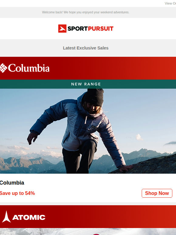 Up to 73% Off: Columbia  | Atomic Clothing | Gorewear Clothing | Pika | Chatham
